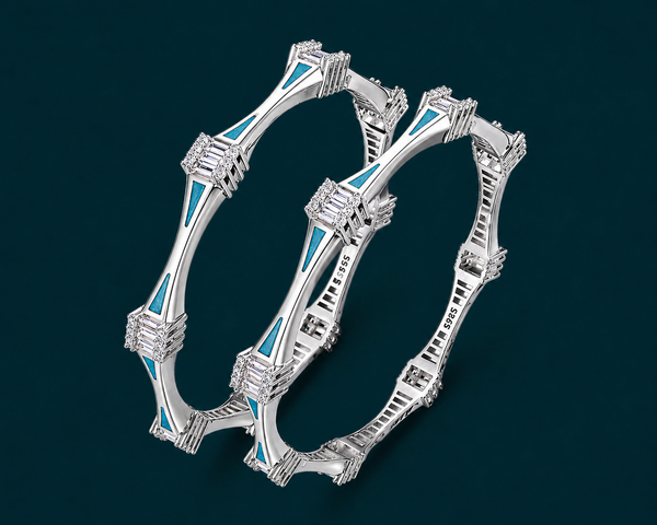 Premium Turquoise Designer Bangles – 925 Sterling Silver Diamond-Studded bangles