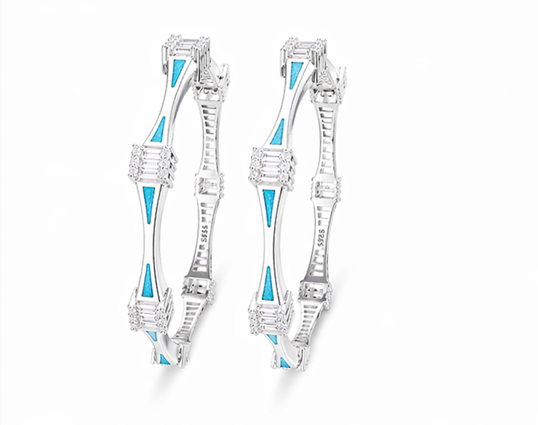 Premium Turquoise Designer Bangles – 925 Sterling Silver Diamond-Studded bangles
