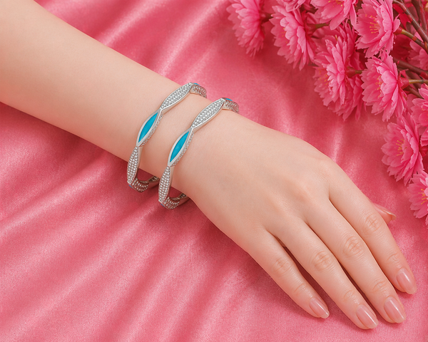 Premium Turquoise Accent Diamond-Studded Bangles