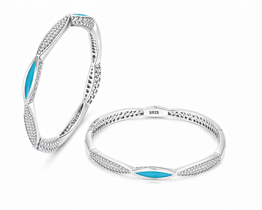 Premium Turquoise Accent Diamond-Studded Bangles