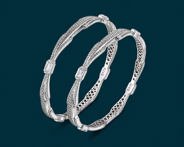 Elegant Textured Diamond-Cut Banngles