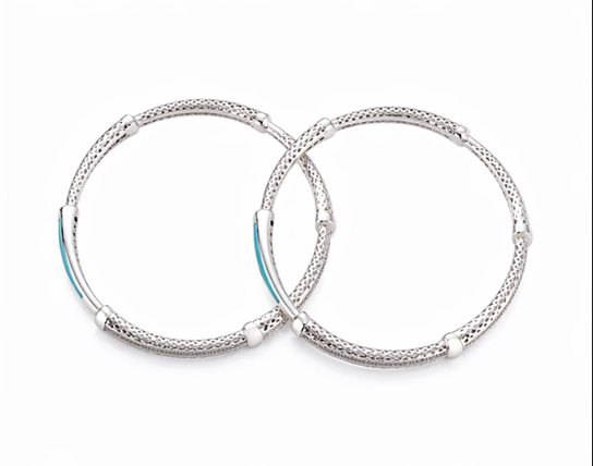 Elegant Blue Inlay Textured Bangles – 925 Sterling Silver Designer Bangles Set