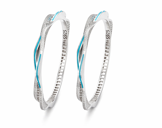 Blue Enamel Stone-Studded Bangles – 925 Sterling Silver Platinum Polish Designer Set