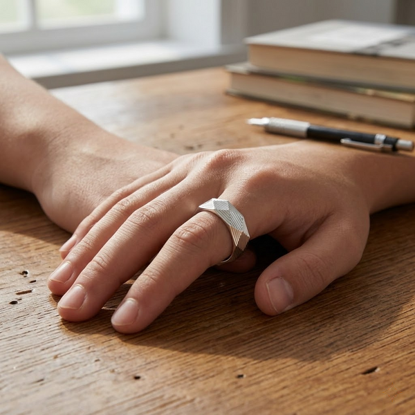Geometric Faceted 925 Sterling Silver Ring