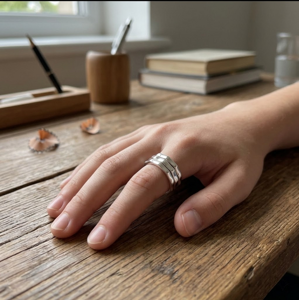 Twin Layer Faceted 925 Sterling Silver Ring