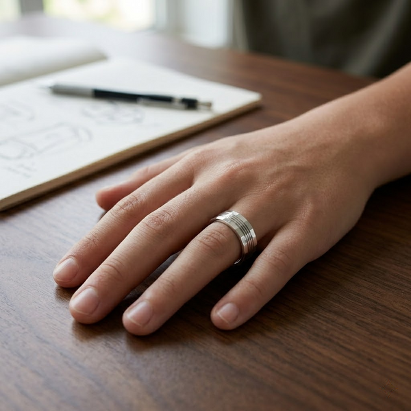 Multi-Groove Faceted 925 Sterling Silver Ring