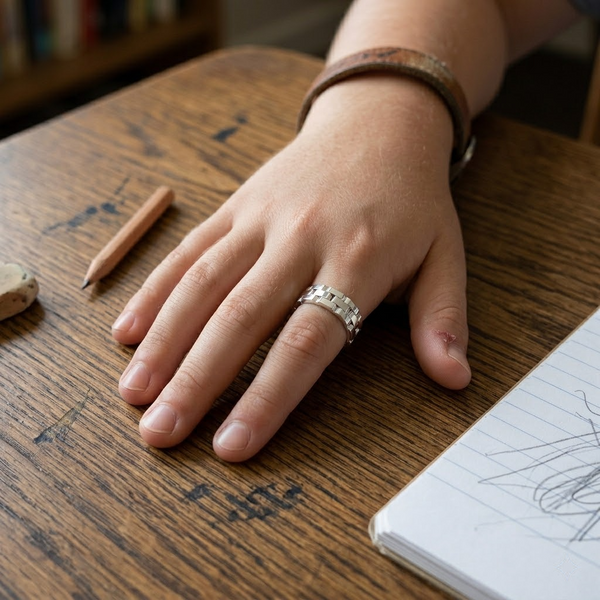 Link Pattern Designer 925 Sterling Silver Ring