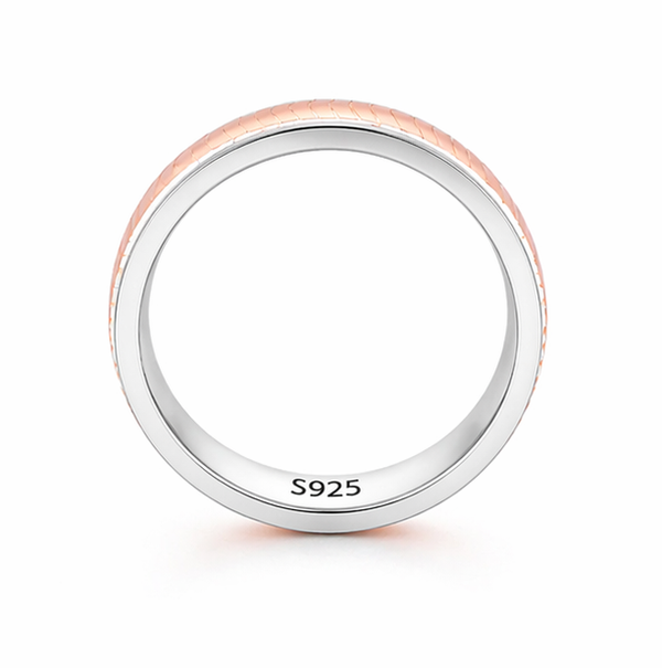 S925 Sterling Silver Rose Gold Ribbed Couple Bands