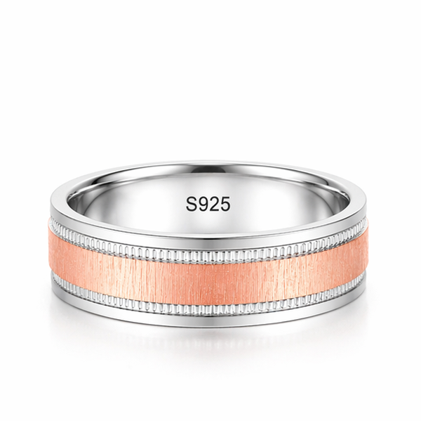 Rose Gold Brushed Center Ring 925 Sterling Silver