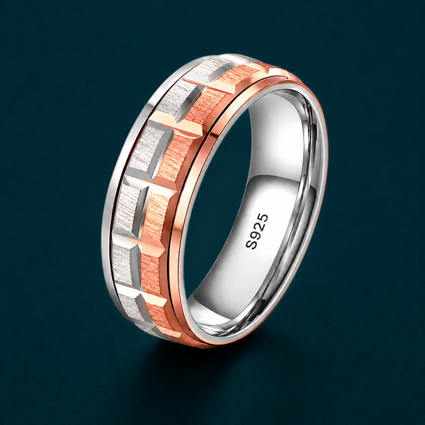 Premium Two-Tone Geometric Texture Ring for Men & Women