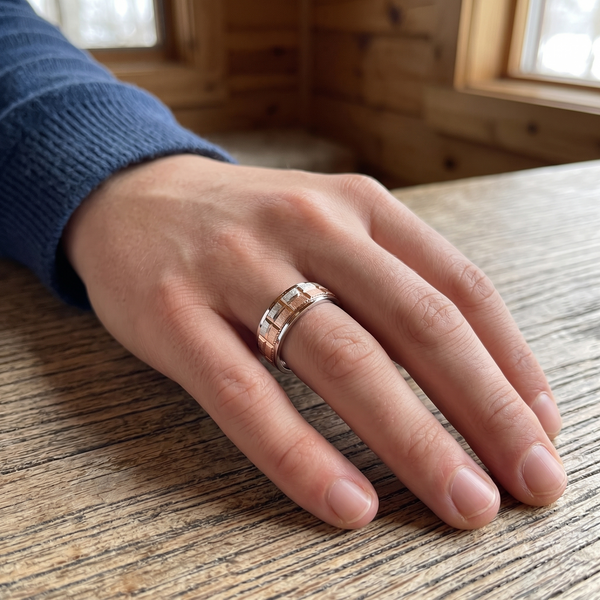 Premium Two-Tone Geometric Texture Ring for Men & Women