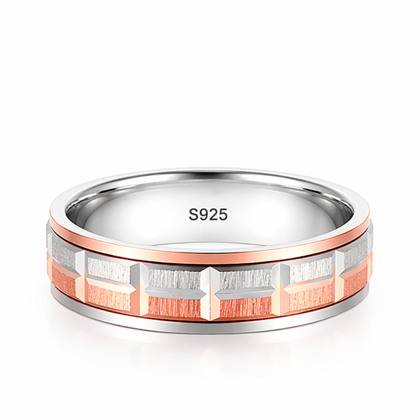 Premium Two-Tone Geometric Texture Ring for Men & Women