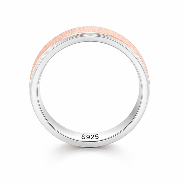 S925 Sterling Silver Rose Gold Matte Texture Couple Bands