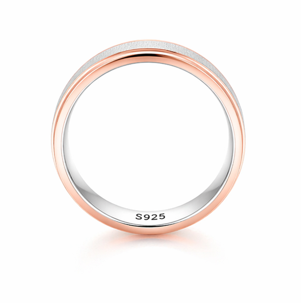 S925 Sterling Silver Rose Gold Frame Texture Couple Bands