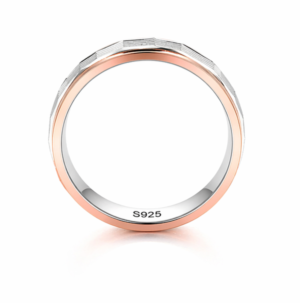 S925 Sterling Silver Dual-Tone Faceted Couple Bands