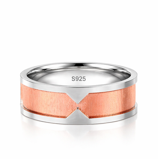 S925 Sterling Silver Dual-Tone Heart Cut Couple Bands