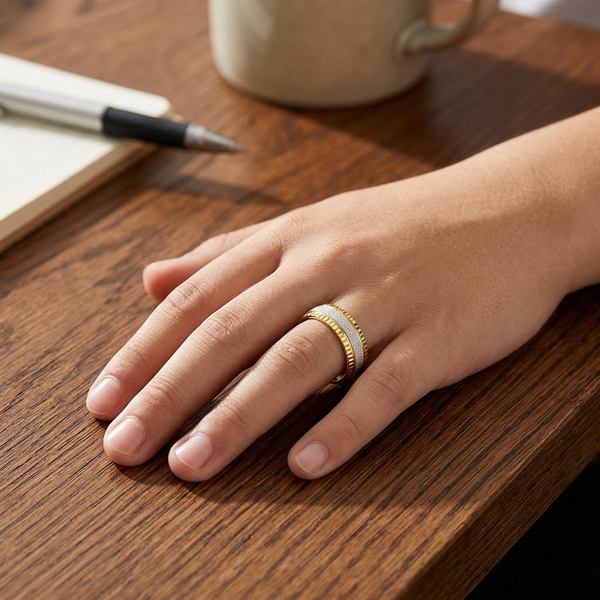 Luxury Dual Tone Matte Texture Ring 925 Sterling Silver