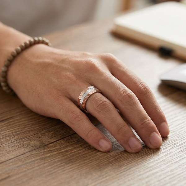 Luxury Dual Tone Geometric Ring 925 Sterling Silver