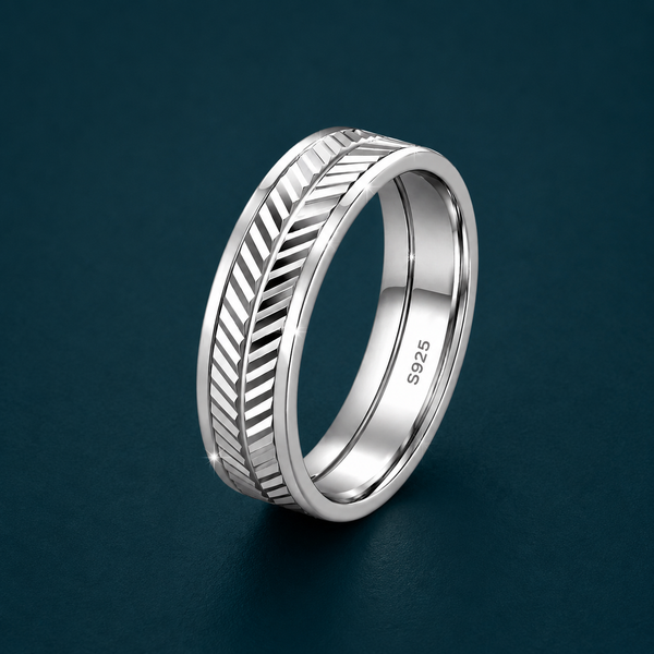 Diagonal Line Texture 925 Sterling Silver Ring