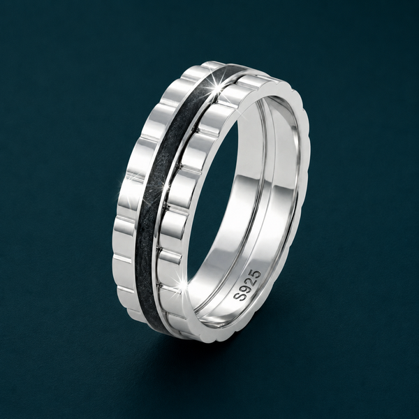 Dual Tone Gear Pattern 925 Sterling Silver Ring