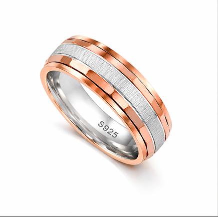 S925 Sterling Silver Rose Gold Two-Tone Couple Bands