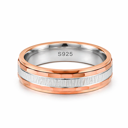 S925 Sterling Silver Rose Gold Two-Tone Couple Bands