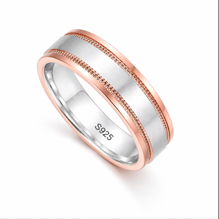 Rose Gold & Silver Matte Band Ring 925 Sterling Silver