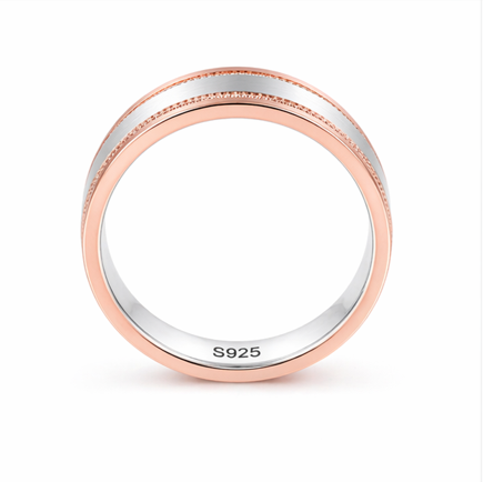 S925 Sterling Silver Rose Gold Dual Groove Couple Bands