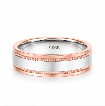 Rose Gold & Silver Matte Band Ring 925 Sterling Silver