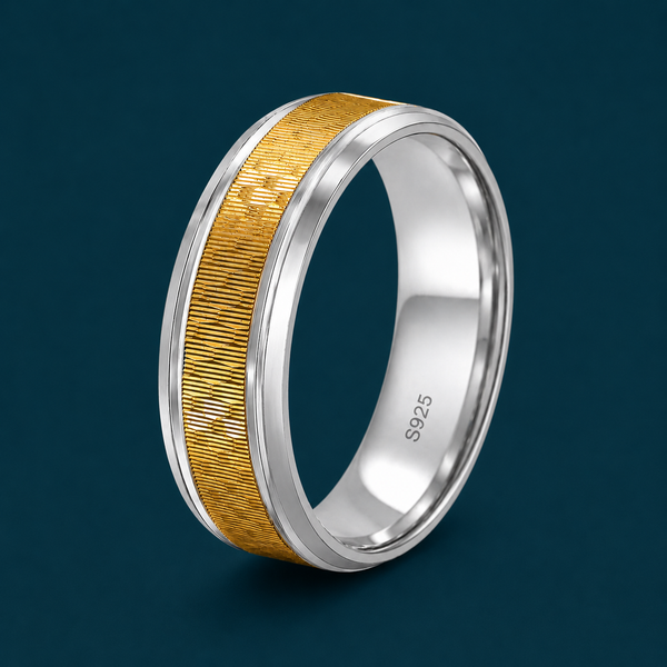 Dual Tone Gold Texture 925 Sterling Silver Ring