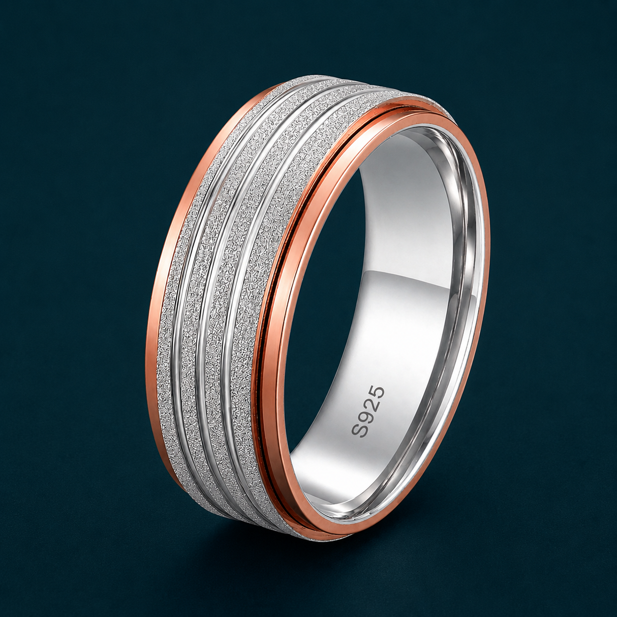 Triple Line Textured Ring 925 Sterling Silver – RIVADHY