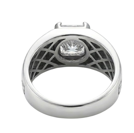 Premium S925 Silver Princess Cut Solitaire Ring with Greek Pattern Designer Band