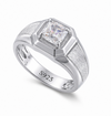 Premium S925 Silver Princess Cut Solitaire Ring with Matte Texture Designer Band