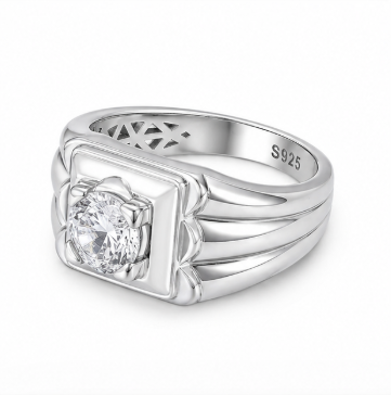 Premium S925 Silver Round Cut Solitaire Ring with Layered Designer Frame Band