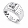 Premium S925 Sterling Silver Solitaire Square Signet Ring with Diamond Accent