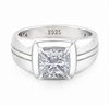 Elegant Princess Cut Solitaire Ring in 925 Sterling Silver with Platinum Finish