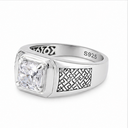 925 Sterling Silver Square Solitaire Ring for Men