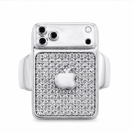 Premium S925 Silver Apple Design Statement Ring with Diamond Studded Finish
