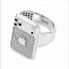 Premium S925 Silver Apple Design Statement Ring with Diamond Studded Finish