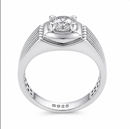 925 Sterling Silver Square Frame Solitaire Ring for Men