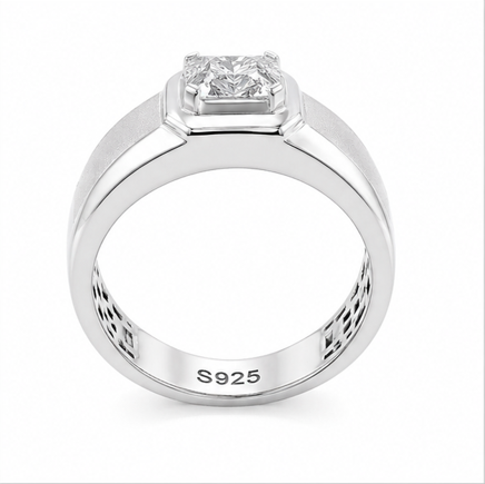 Classic S925 Silver Princess Cut Solitaire Ring with Matte Finish Bold Ring