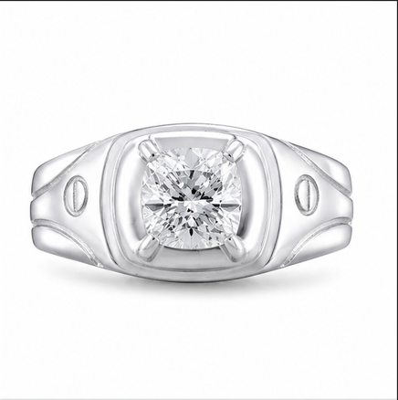 Premium S925 Sterling Silver Cushion Cut Solitaire Signet Ring for Men