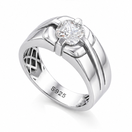 Premium Cushion Cut Solitaire Ring in 925 Sterling Silver with Platinum Finish