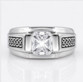 925 Sterling Silver Men’s Square Solitaire Ring