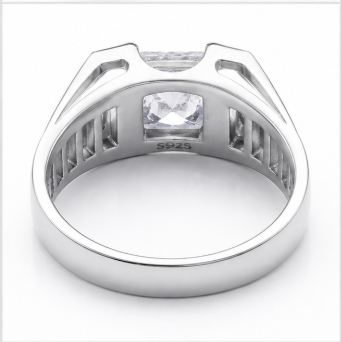 S925 Sterling Silver Princess Cut Solitaire Ring for Men