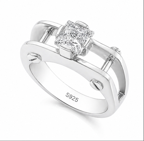 925 Sterling Silver Princess Cut Solitaire Ring