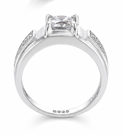 Men’s Cushion Cut Solitaire Ring in 925 Sterling Silver