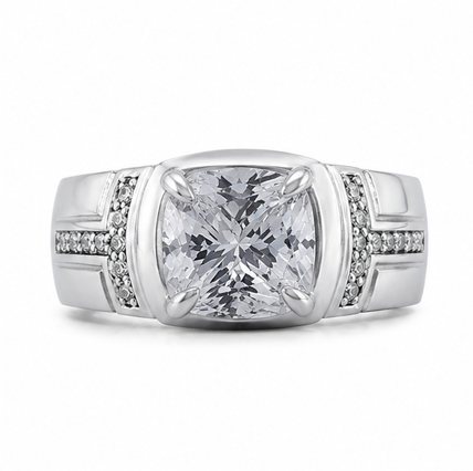 Luxury S925 Silver Cushion Cut Solitaire Ring with Micro Diamond Accents