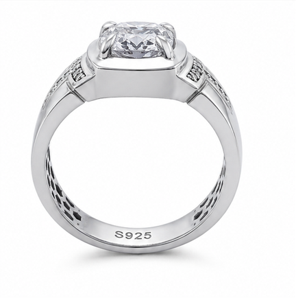 Luxury S925 Silver Cushion Cut Solitaire Ring with Micro Diamond Accents