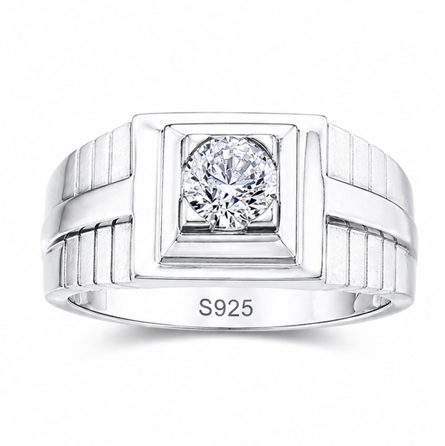 Premium S925 Silver Geometric Solitaire Ring for Men
